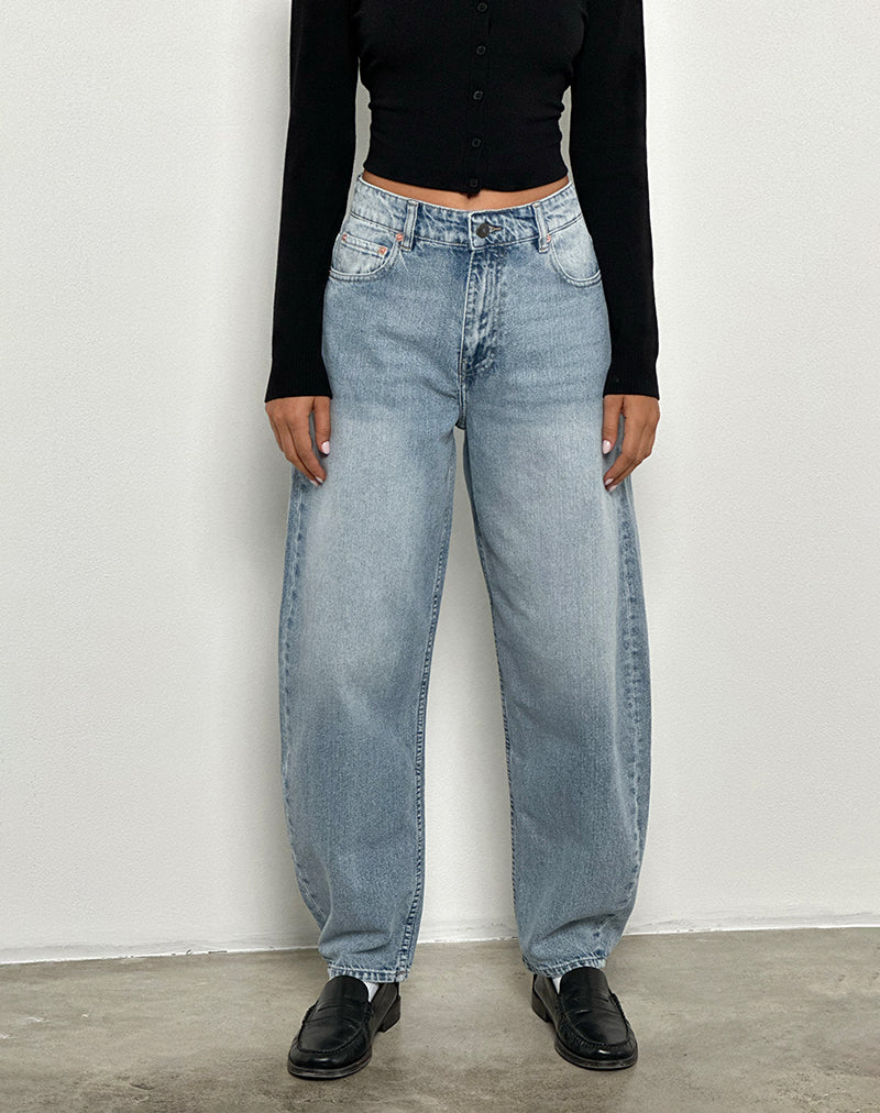 Image of High Rise Barrel Jean in Bleu