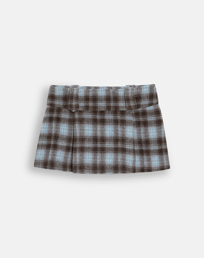 Image of Hiora Mini Skirt in Wool Blue and Brown Check