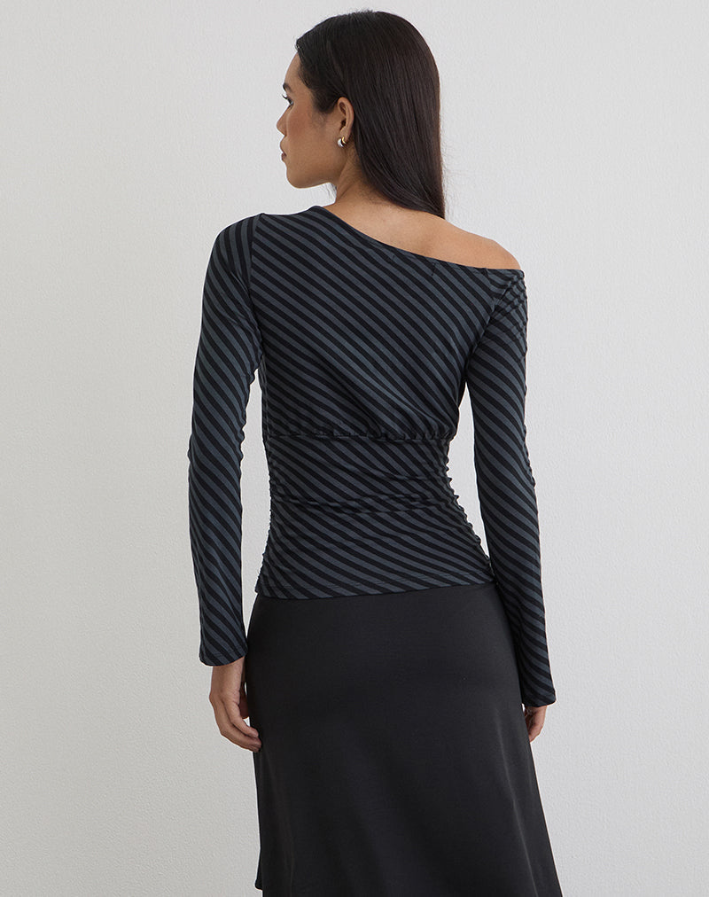 Afbeelding van Hoang Slouch Top in Oblique Stripe Ocean Storm