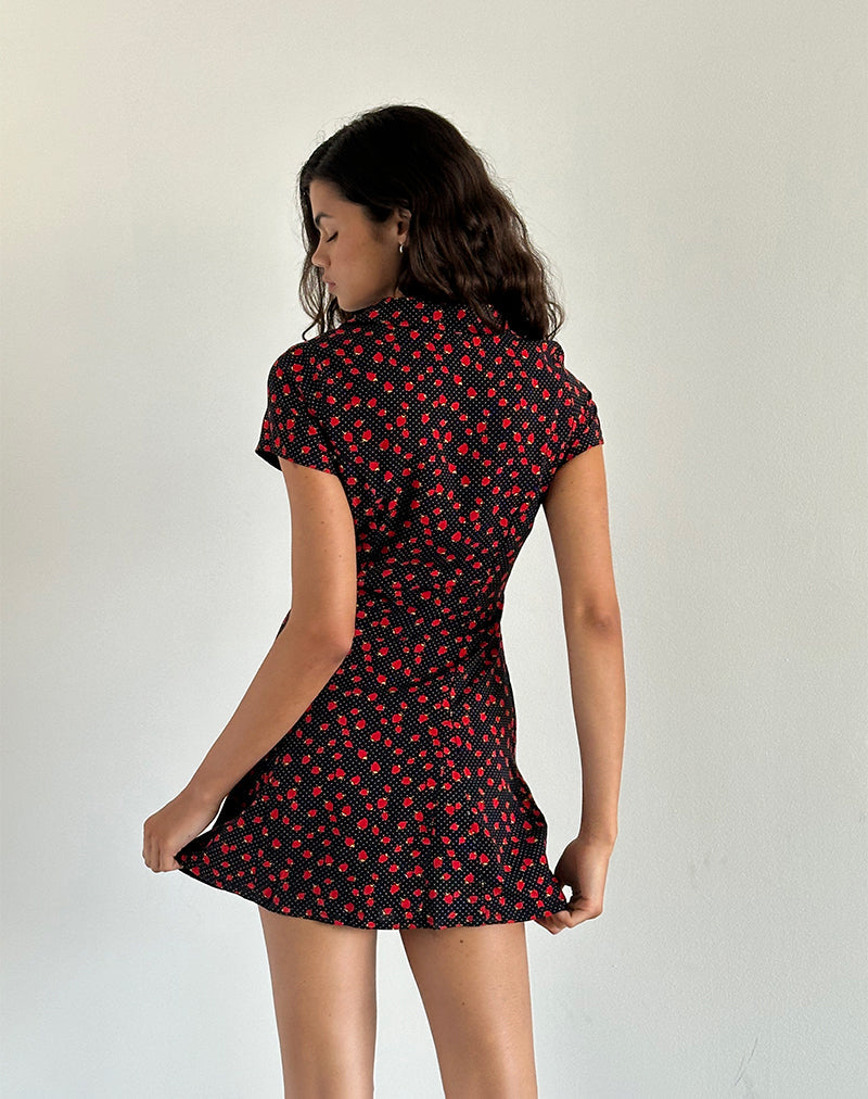 Image of Holmana Mini Dress in Strawberry Polka Black
