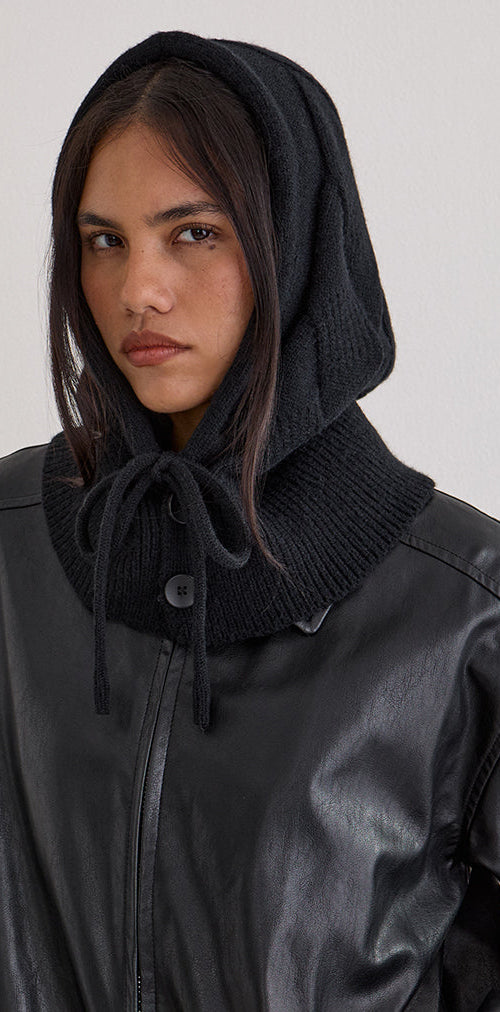 Image of Hood Hat in Knit Black