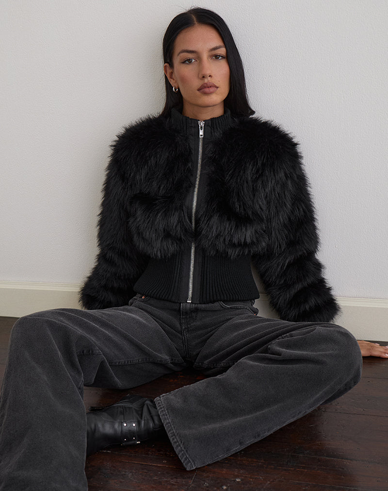 Homari Shaggy Faux Fur Jacket in Black