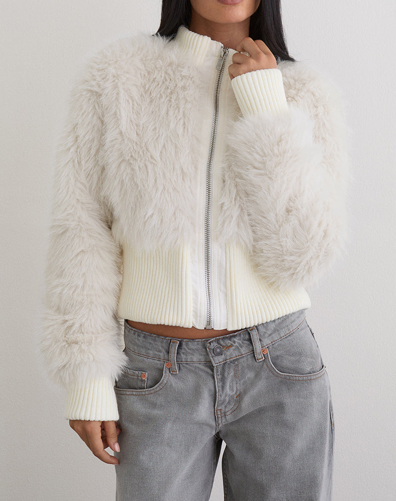 Homari Shaggy Faux Fur Jacket in Cream