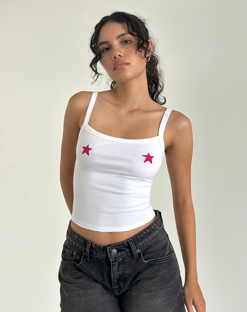 Icah Cami Top in White with Stars