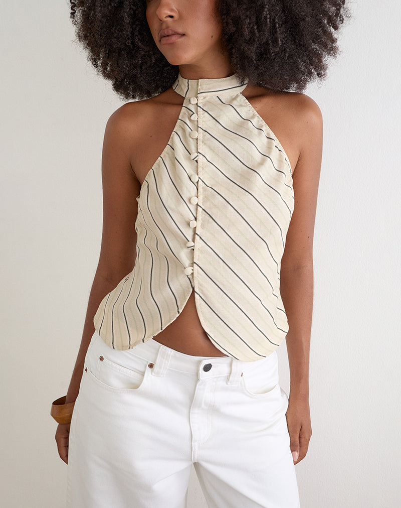 Beige Tilt Lines High Neck Top | Iggya – motelrocks-com-eur