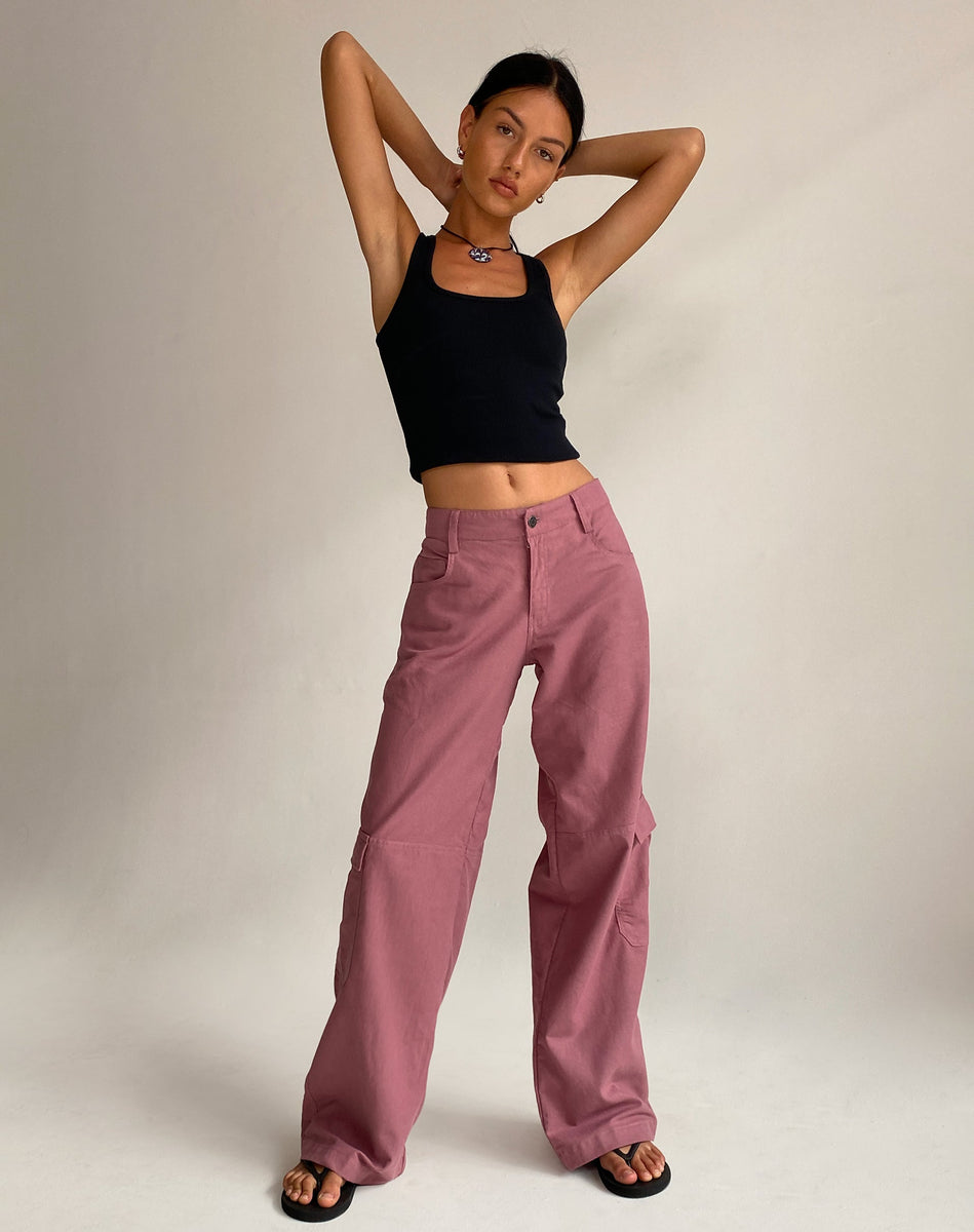 Mauve Linen Cargo Trousers | Gemma – motelrocks-com-eur