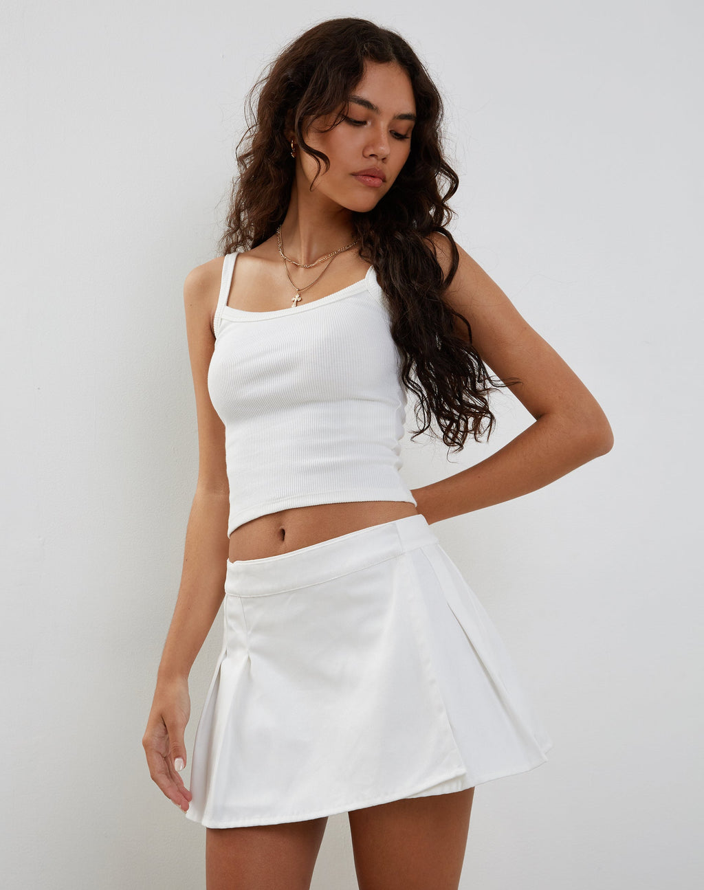 Inica Pleated Mini Skirt in Off White