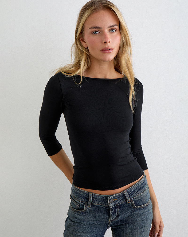 Ione Quarter Sleeve Top in Black