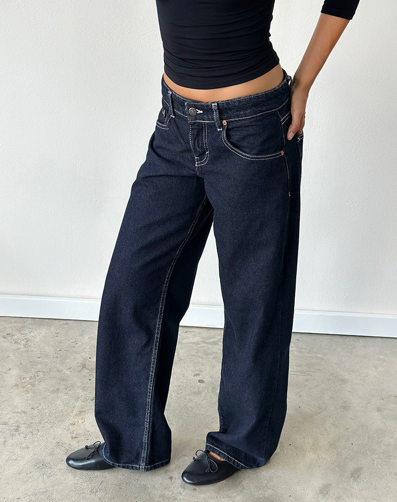 Image of Low Rise Parallel Jeans in Indigo mit Kontrastnähten