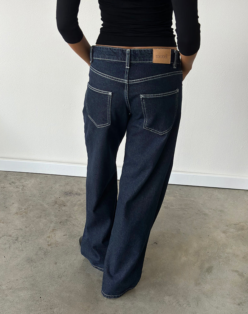 Image of Low Rise Parallel Jeans in Indigo mit Kontrastnähten
