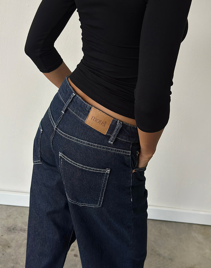 Image of Low Rise Parallel Jeans in Indigo mit Kontrastnähten