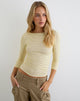 Image of Ione Quarter Sleeve Top in Butter Yellow with Micro Polka Dots