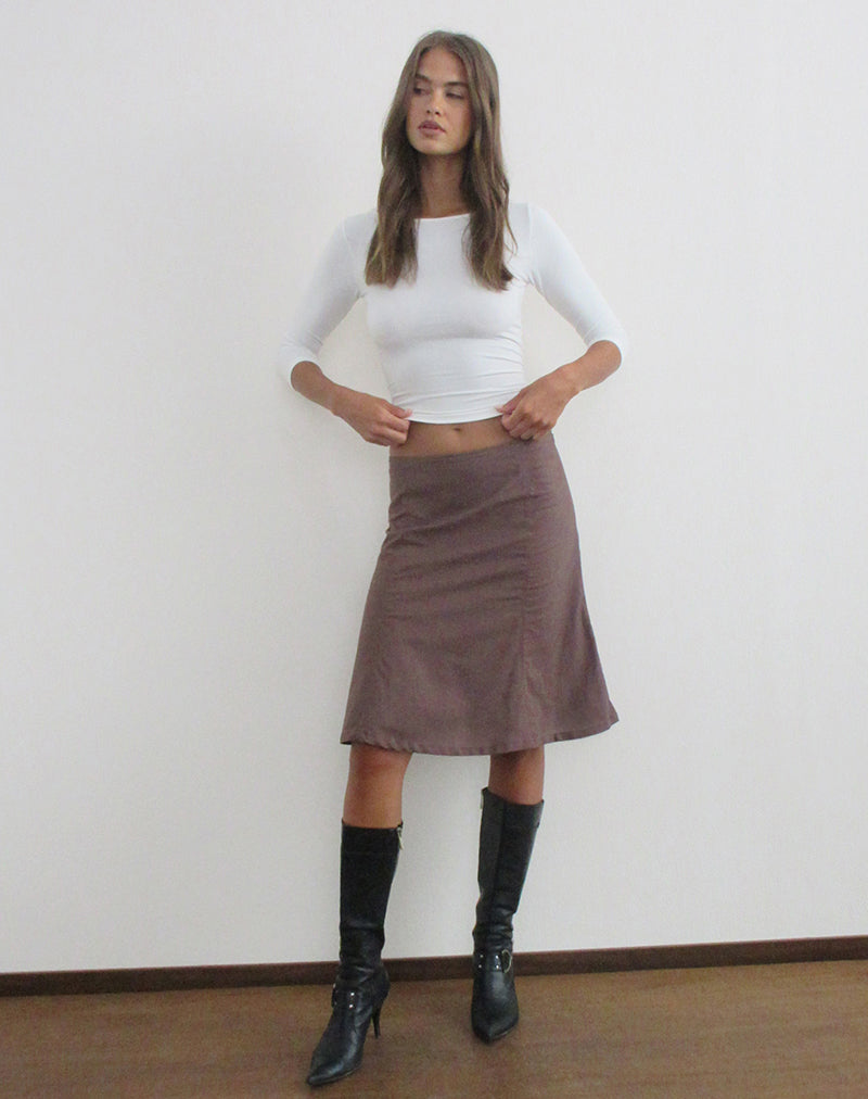 Image of Hitamu Midi Skirt in Linen Deep Taupe