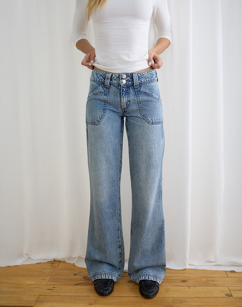 Image of Low Rise Relaxed Cargo Jeans in True Blue
