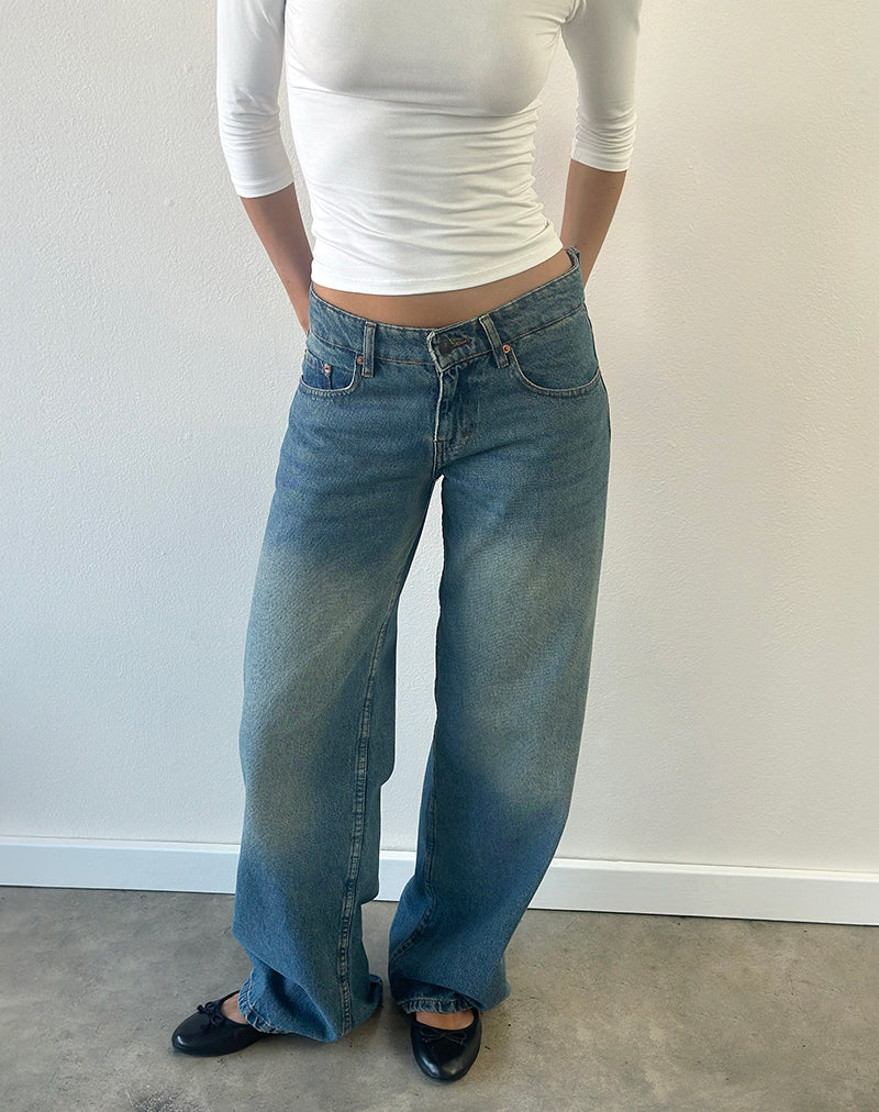 Roomy Extra Wide Low Rise Jeans in Vintage Blue Green