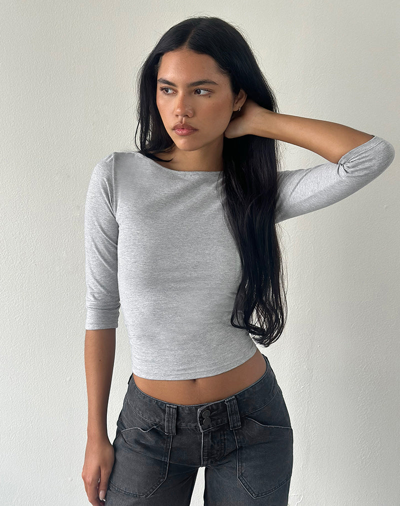 Top Ione de manga tres cuartos en gris jaspeado