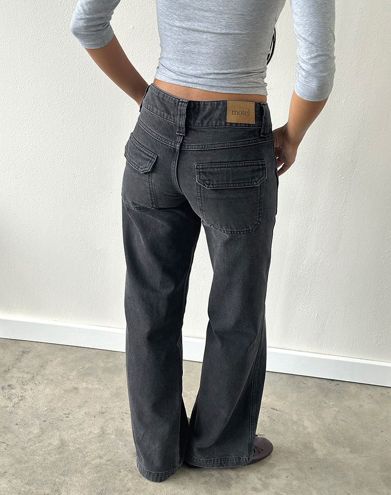 Image of Low Rise Relaxed Cargo Jeans in Vintage Black
