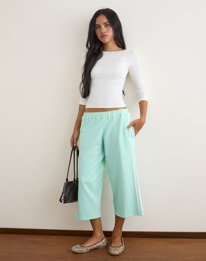 Image of Wamino Capri Trouser in Aqua with White Stripes