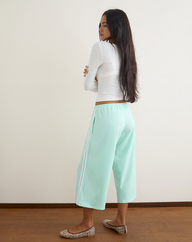 Image of Wamino Capri Trouser in Aqua with White Stripes