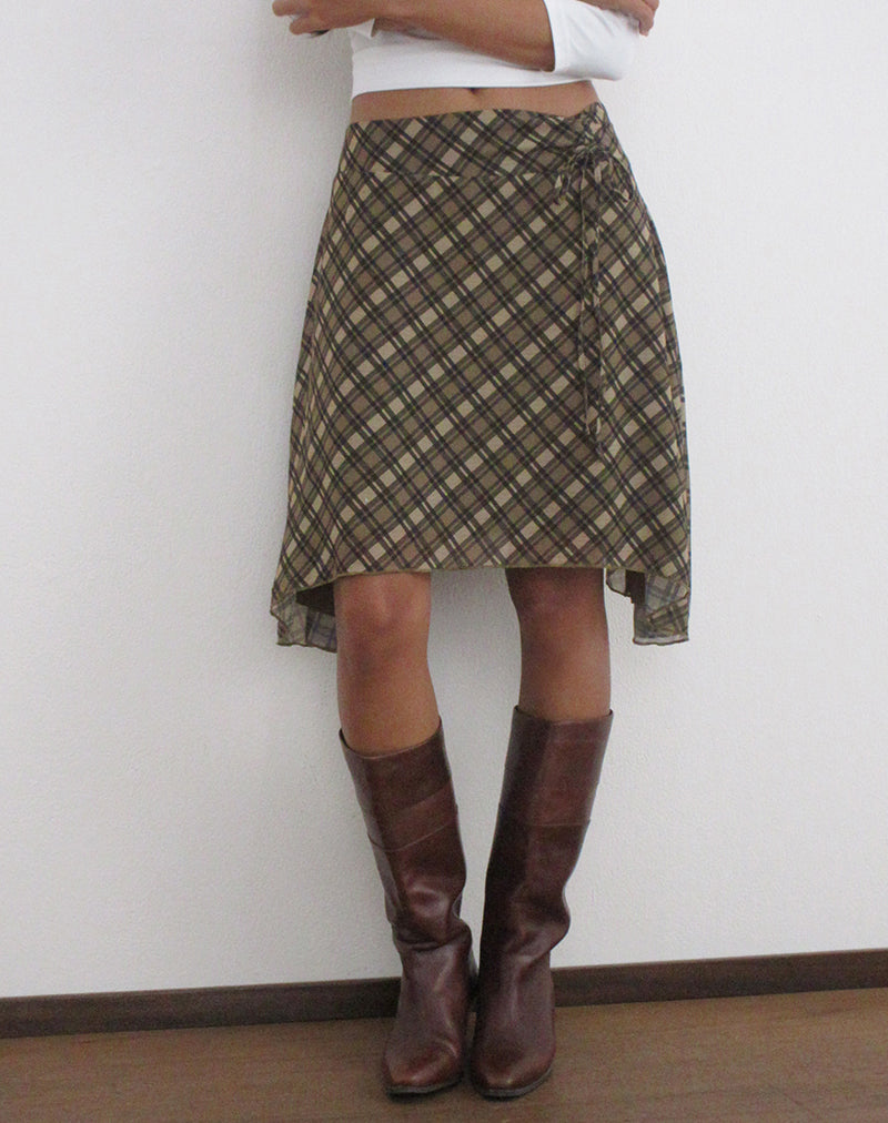 Image of Zahlia Skirt in Chiffon Vintage Check Olive