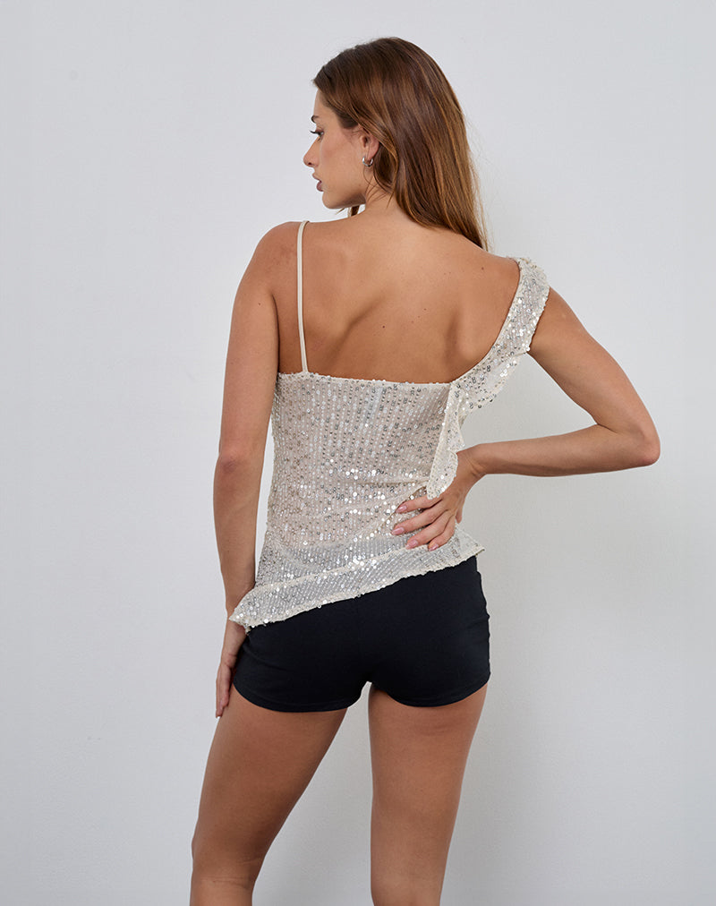 Image of Iranila Asymmetrical Top in Gauzy Sequin Neutral