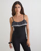 Image of Iridia Top in Cupro Black with Tiny Polka Ruffles