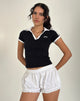 Image of Isda Top in Black with White Binding and M Embroidery