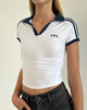 Image of Isda Top in White with Navy Binding and M Embroidery