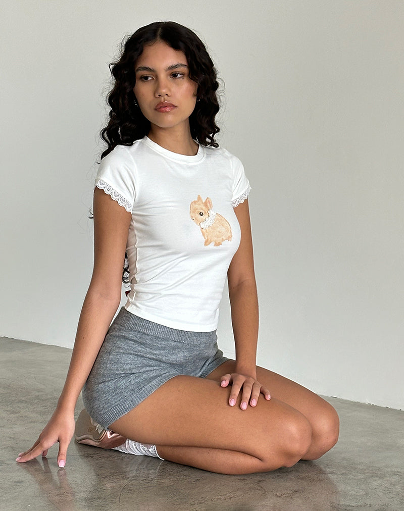 Image of Izzy Top in Off White with Rabbit Print