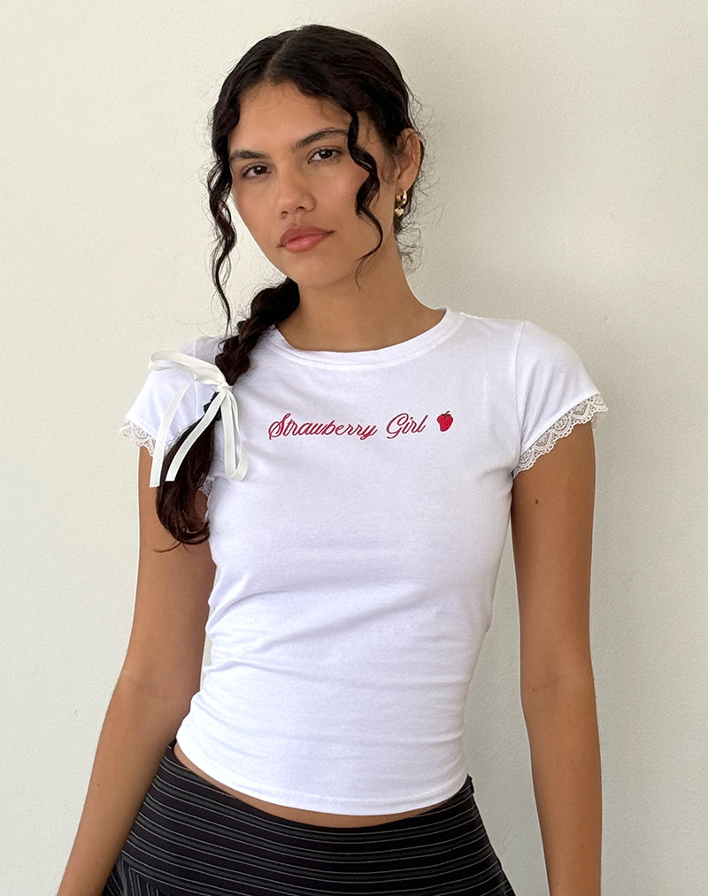 Top Izzy en blanco Strawberry Girl Script