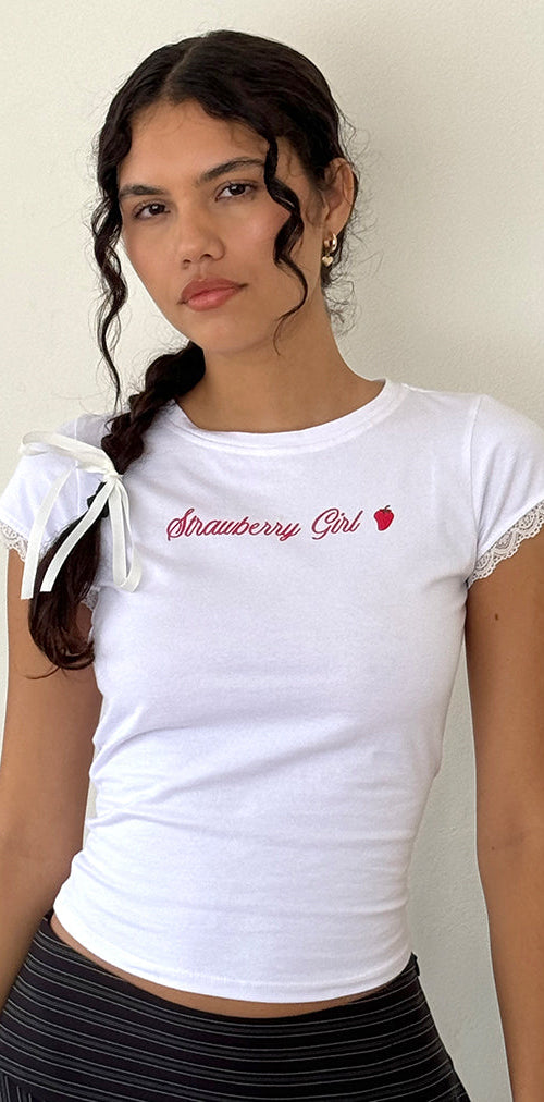 Image of Izzy Top in White Strawberry Girl Script