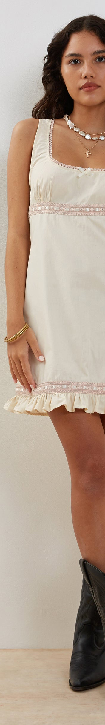 Della Lace Trim Mini Dress in Ivory
