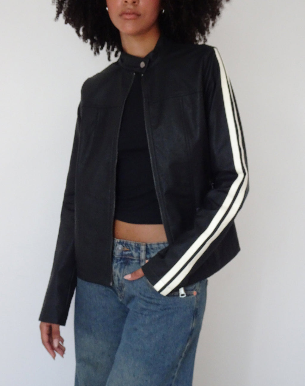Jacquie Zip Up Biker Jacket in PU Black