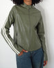 Image of Jacquie Zip Up Biker Jacket in PU Green with Ivory Stripe