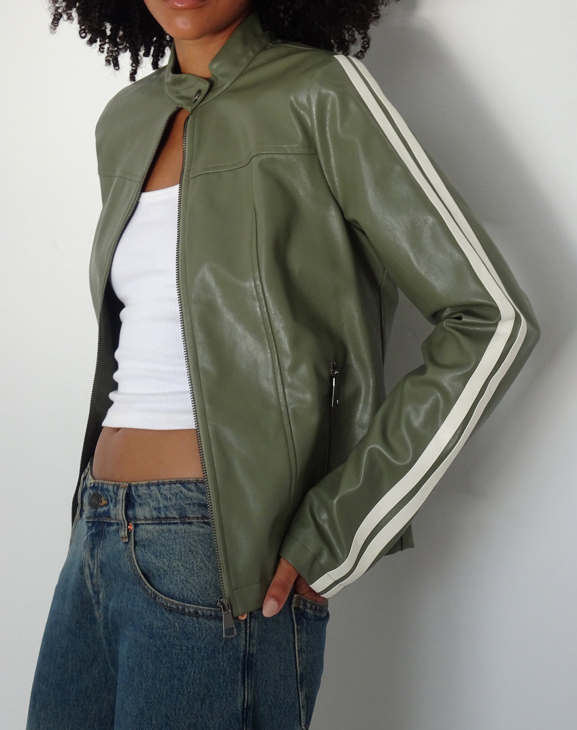 Olive green biker on sale jacket