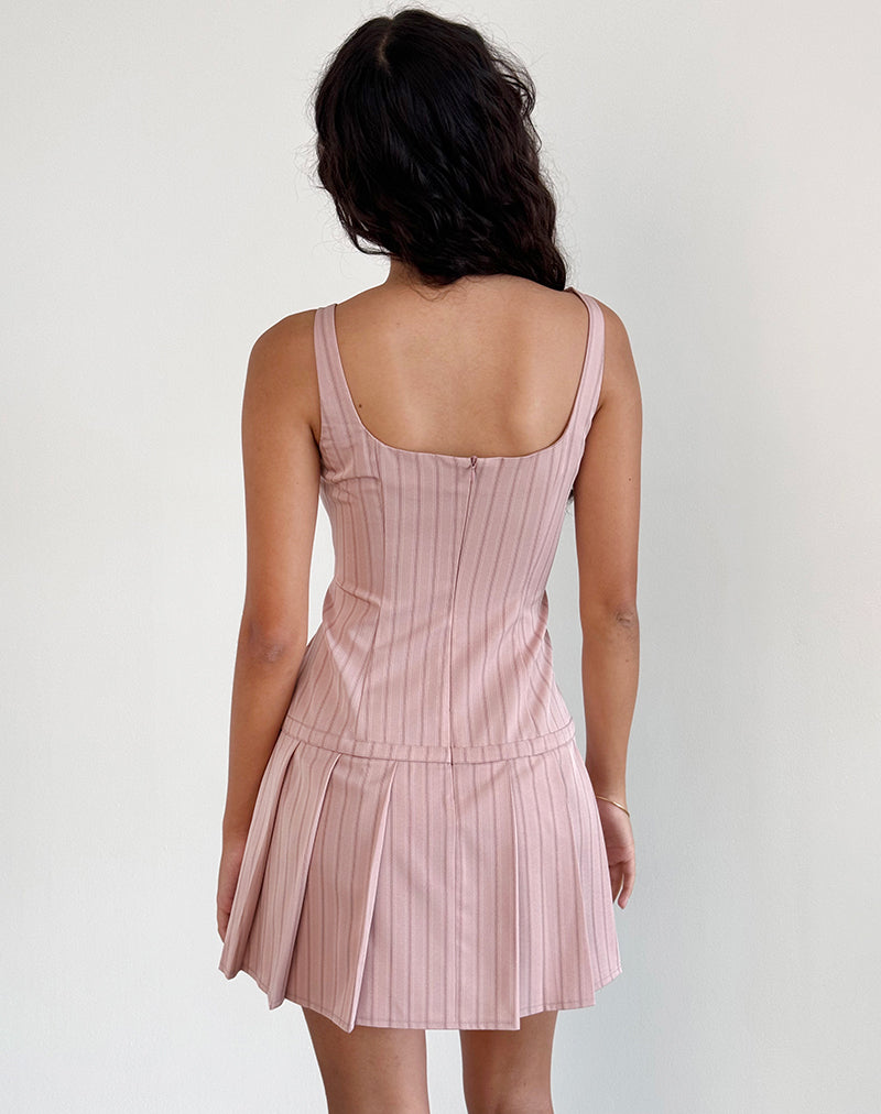 Image of Jadzia Drop Waist Mini Dress in Blush Pinstripe