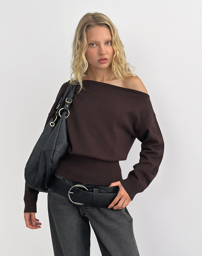 Jalira Asymmetric Jumper in Brown