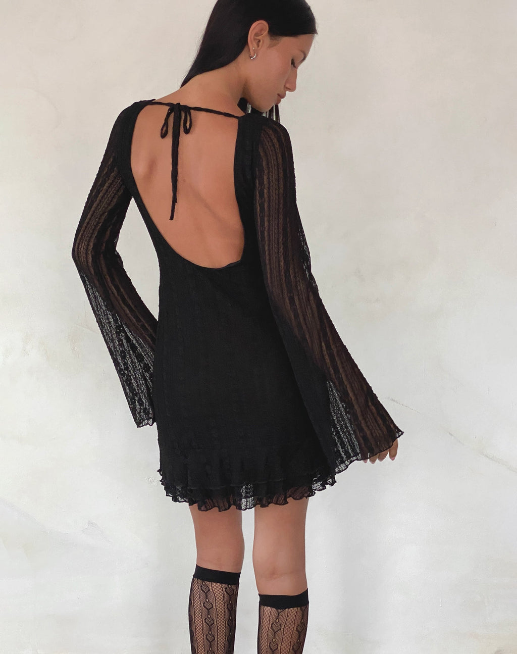 Janawa Backless Mini Dress in Lace Black
