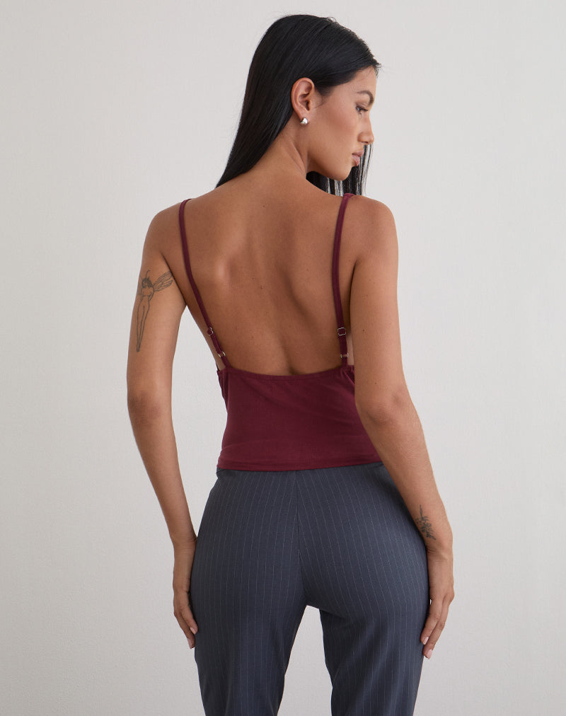 Image of Janice Top in Sequin Jersey Burgundy