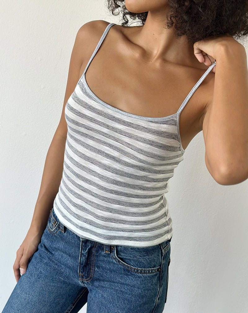 Image of Jasila Vest Top in Sheer Jersey Grey and White Stripe