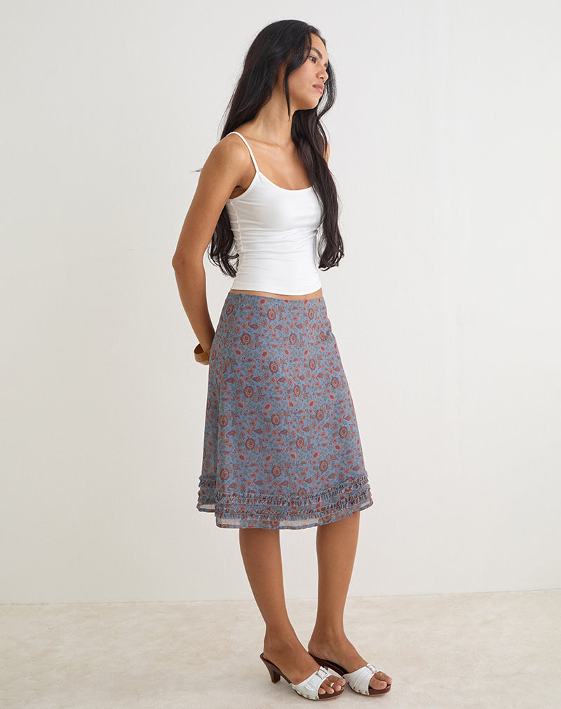 Nanami Midi Skirt in Shadow Blossom Blue Chiffon