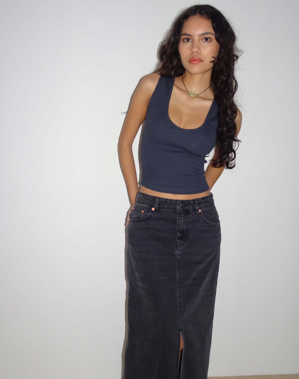 Jastio Vest Top in Ocean Storm Ribbed Jersey