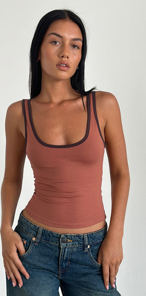 Image of Jastiya Top in Brick with Brown Binding