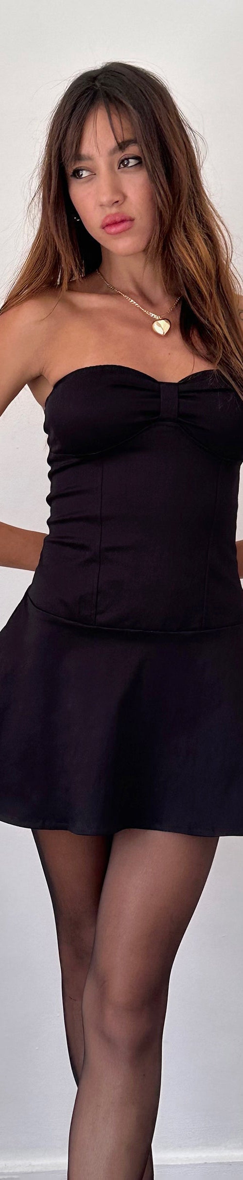 Image of Javas Bandeau Mini Dress in Black Sateen