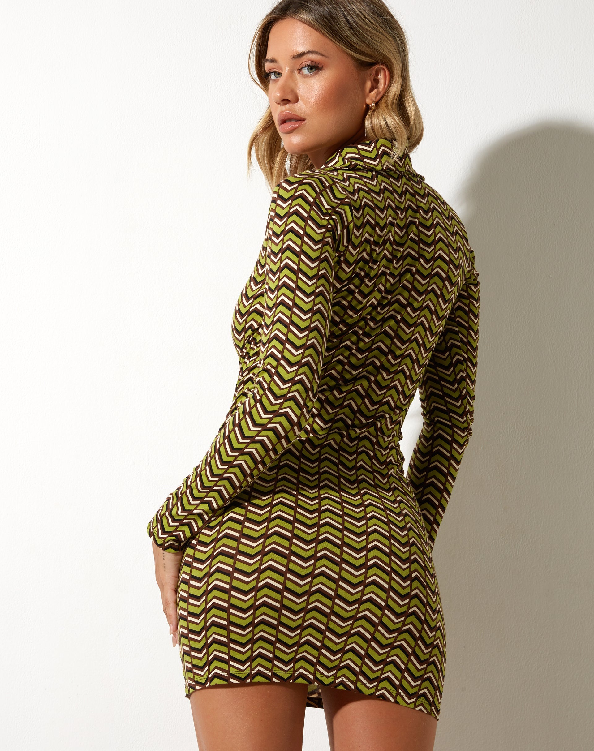 image of Javiera Mini Dress in Chevron Green