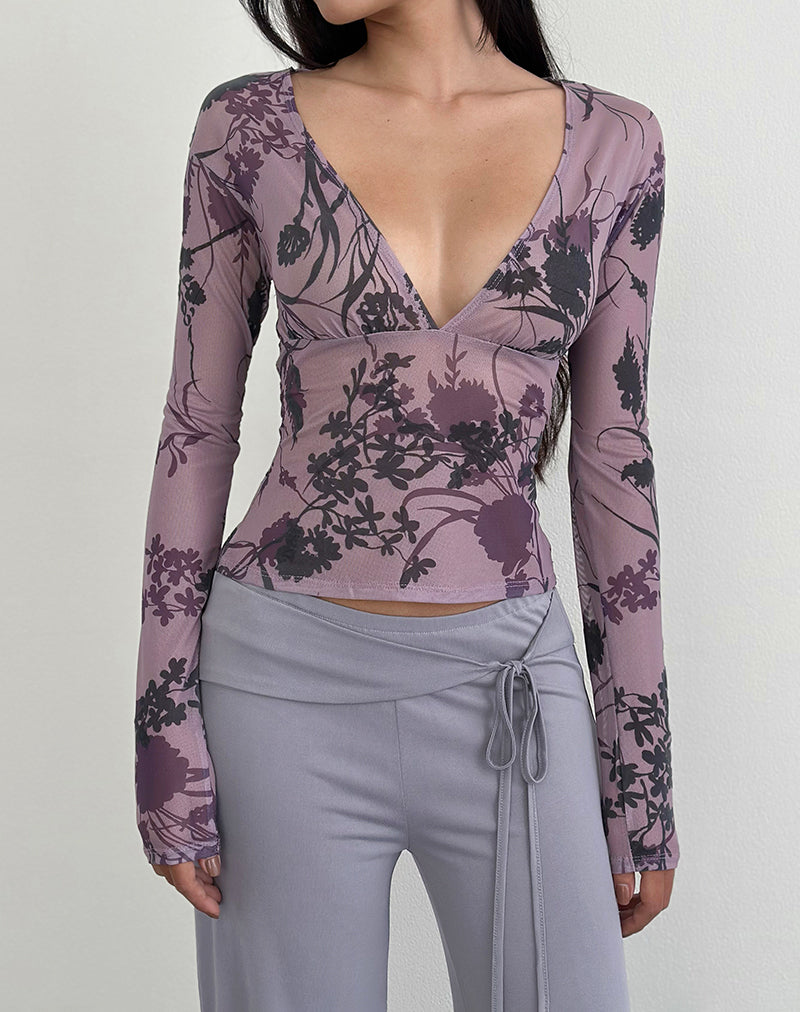 Jaydra Top in Flock Shadow Flower Purple