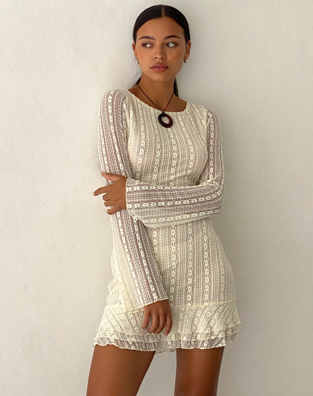 Jeilani Open Back Lace Mini Dress in Cream