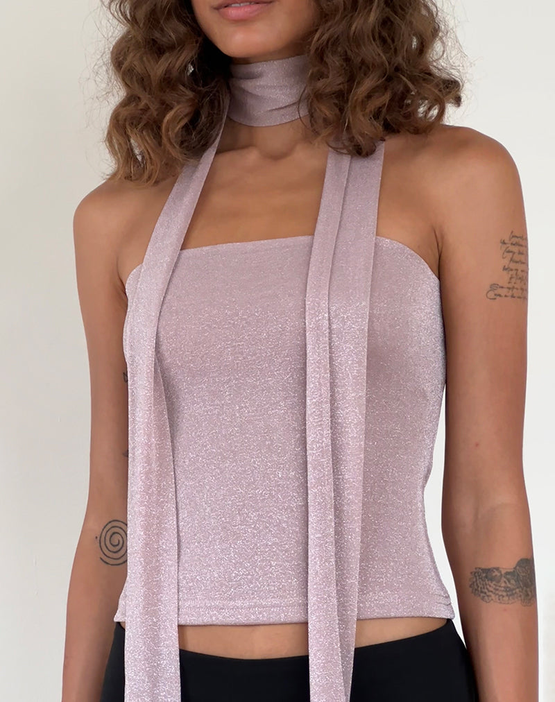 Image of Jeldia Bandeau Top and Scarf Set in Pink Shimmer