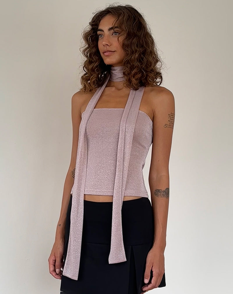 Image of Jeldia Bandeau Top and Scarf Set in Pink Shimmer
