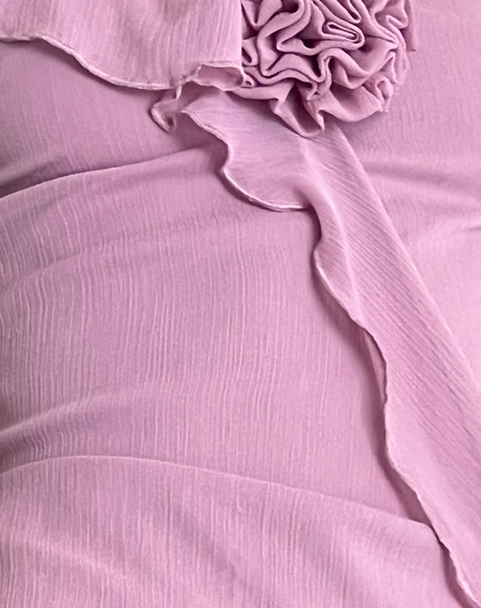 jenani rosette ruffle midi dress in light plum Doux Purple Ruffled Trim Pleated Midi Dress, S / Purple